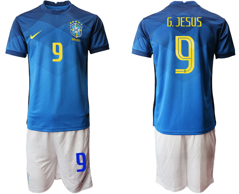 Men 2020-2021 Season National team Brazil away  blue #9 Soccer Jersey1->customized soccer jersey->Custom Jersey